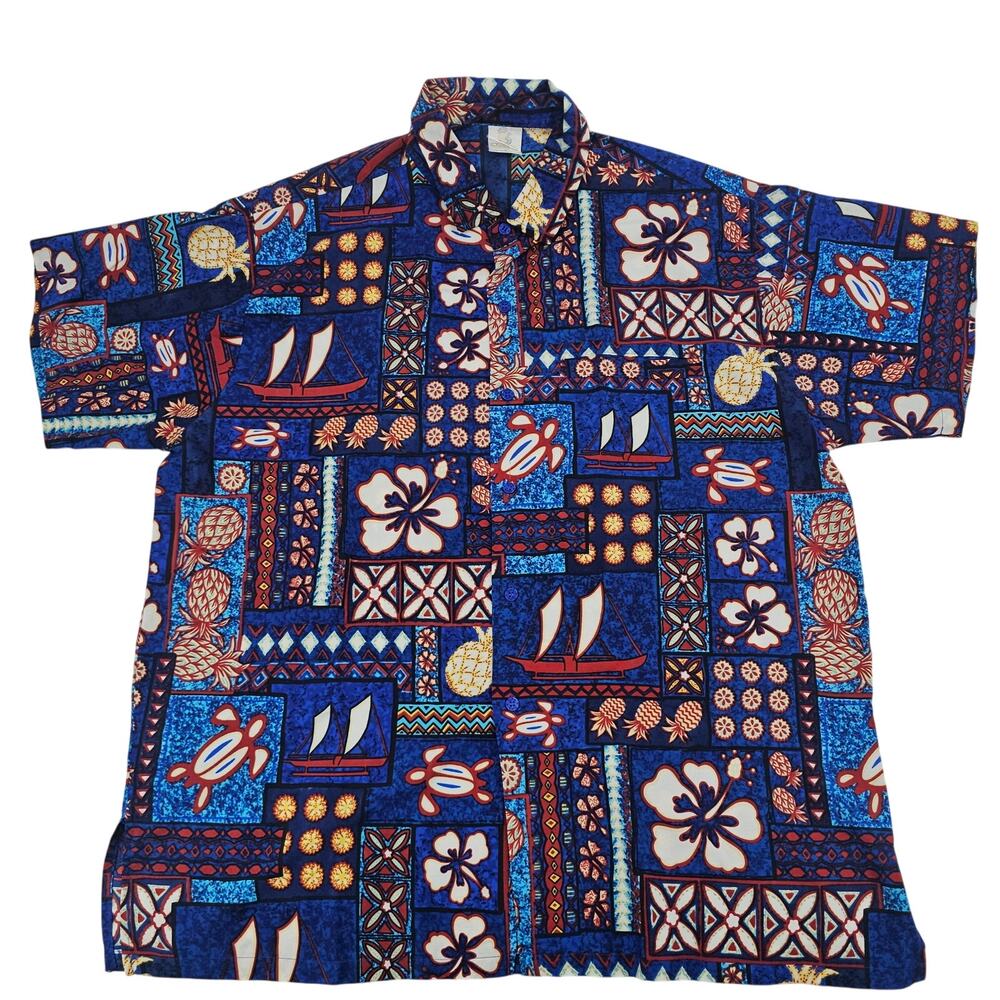 Vintage Rima Hibiscus Hawaiian Aloha Shirt 100% Terivoile Men's Size L 1614